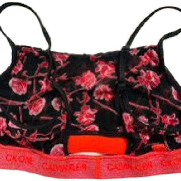 🌹Calvin Klein Small Roses Black Pink Fuchsia Sexy Bralette 🌹 - Picture 2 of 8